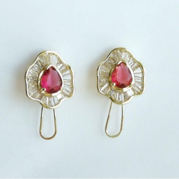 Teardrop Pink Topaz CZ Omega Lever Back Earrings 🆕 - Picture 6 of 7